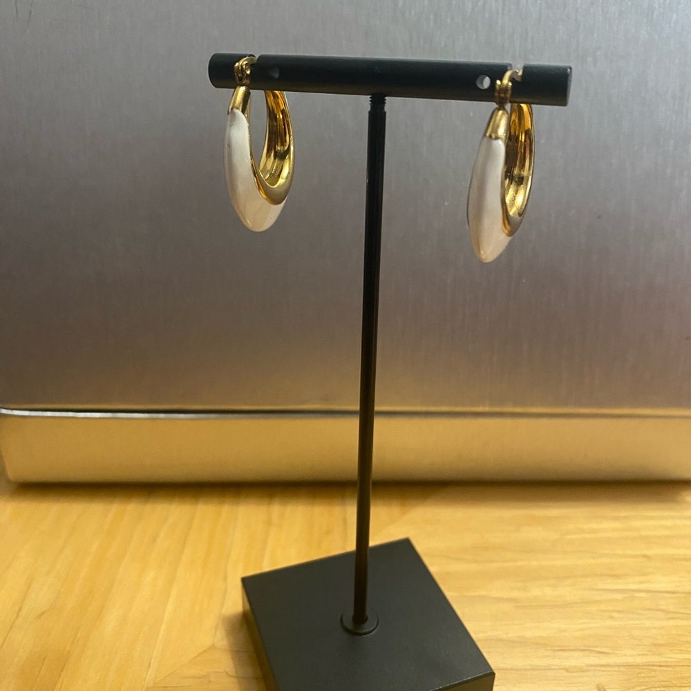 Gold and White Hoop Earrings